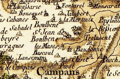 L'église ruinée sur la carte de Cassini