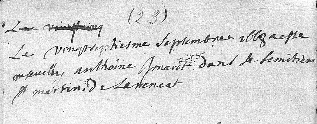 Acte de sépulture 1668